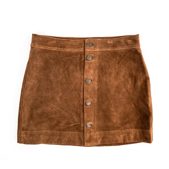 NWT Polo Ralph Lauren Buttoned Suede Mini skirt Brown Suede - Size 2 (XS)